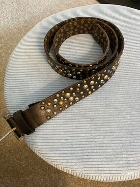 FREE PEOPLE Brown Studded Leather Belt with Mixed Metal Rivets